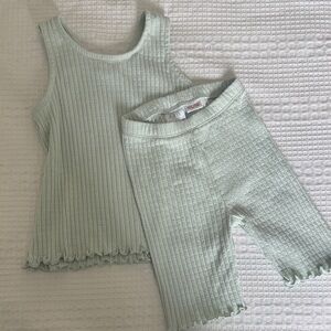 Zara Kids Ribbed Tank Top and Biker Shorts Set - Light Mint Green